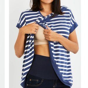 Striped Lift Up Drape Front Nursing Top Navy White